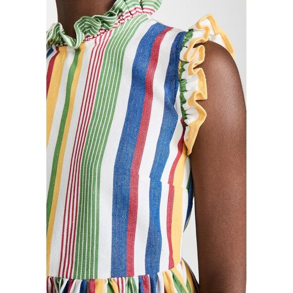 Studio 189 Technicolor Stripe Ruffle Trim Sleeveless Peplum Top Organic Cotton - Picture 4 of 16